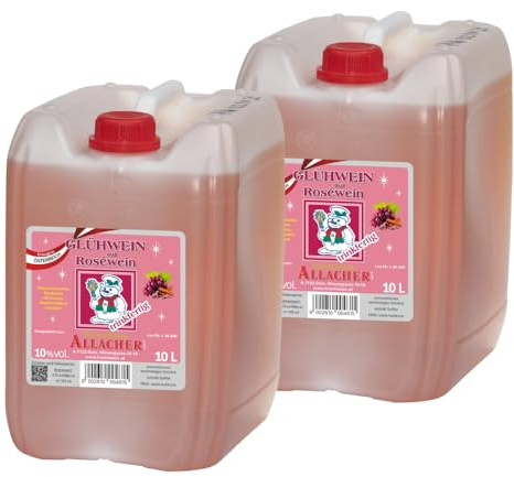 Allacher Glühwein rosé 10% vol. trinkfertig - 2x10L (20 Liter) Kanister - Großmenge ideal für Weihnachtsmarkt, Christkindlmarkt, Adventmarkt - Winter Heißgetränk - Glühwein Kanister
