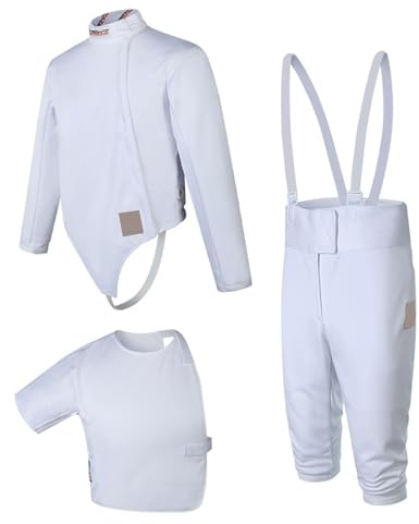 WANGCEPLSD Costume Uniforme D'Escrime 450N, Combinaison D'escrime Unisexe, Tissu en Soie Glacée Résistant, pour Droitier, Fleuret, Épée et Sabre(#50)