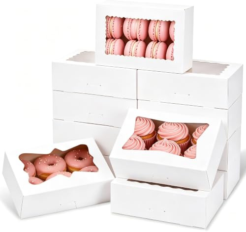 Houbobo 9 Pcs Bakery Boxes with Window, 30x20x6.5 cm Large Cookie Boxes | Cake Boxes for Bread, Donuts, Cakes, Pies, Muffins, Pastries