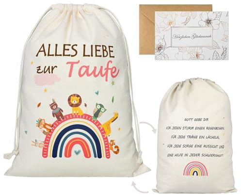 Seutgjie Geschenktüte zur Taufe mit Grußkarte, Verpackung für Taufgeschenke für Mädchen Tochter Junge Rosa, Geschenkbox Taufe Mädchen