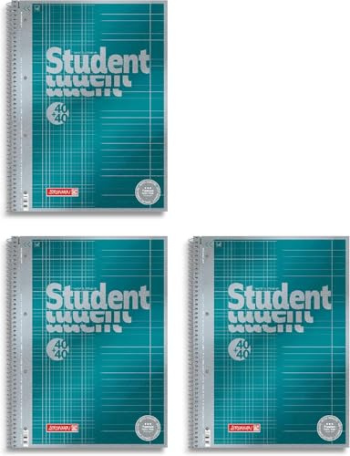 BRUNNEN Collegeblock Duo A4 Lin.28+27 Premium kariert + liniert (Petrol, 3er Pack)