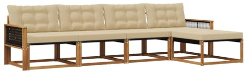 vidaXL Outdoor-Sofagarnitur mit Kissen 5 pcs Natur und Beige, Garten, moderner, langlebiger Outdoor-Sofa, Sessel-Ecke, Lounge-Möbel, Terrasse Set