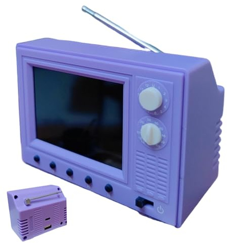 Mini TV Toy para casa de muñecas, Mini TV Retro de 2, 4 Pulgadas con Pantalla HD 720P, Almacenamiento de 8 GB y reproducción USB, Muebles y Accesorios en Miniatura a Escala 1:12 (púrpura), Miniatura