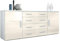 Vladon Sideboard Faro V2, Made in Germany, Kommode mit 2 Türen und 4 Schubladen, Weiß matt/Creme Hochglanz (166 x 72 x 35 cm)