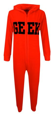 A2Z 4 Kids Girls Geek Onesie Hooded Soft Feel Fluffy Cozy Loungewear Comfortable - Cotton Onesie Geek Neon Orange 9-10