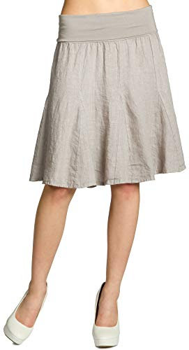 Caspar Damen Midi Sommer Leinenrock Knielang Sommerrock mit Stretch Bund - RO014, Farbe:Taupe, Mode Größe:S-M