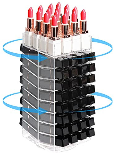 JackCubeDesign 360 Rotating Lipstick Clear Acrylic Display Rack Organiser Stand Lazy Susan Makeup Cosmetics Storage Case Box Carousel Stunning Shelf with 80 Compartments – :MK391A