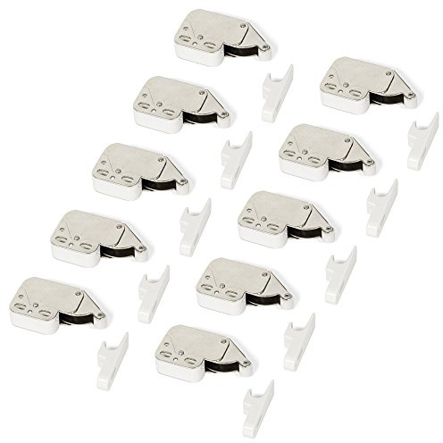 Emuca 1275415 Cricchetto/chiusura mini-latch per porta battente di mobile, Set di 10 pezzi