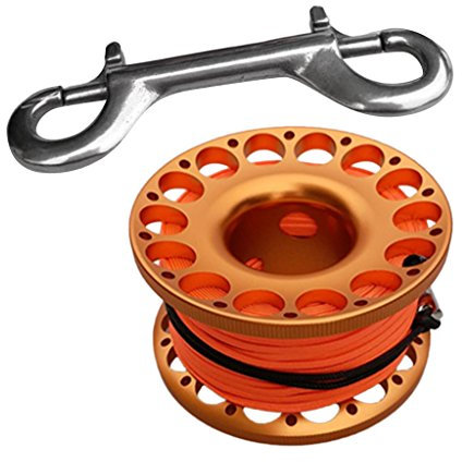 Sharplace Tauchen Reel, Aluminium Finger Spool Reel Scuba Diving Spool Reel 30 m Tauchspule mit Karabinerhaken Karabiner Fingerhaspel Spule zum Tauchen Schnprcheln Unterwasser Wassersport, Orange