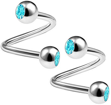 KJM FASHION 2 Stk Chirurgischer 316-l-stahl Twister Spirale 1,2mm 16g 8 mm 5/16 4mm Kristallkugel Helix Tragus Cartilage Lip Ohrringe Piercing Schmuck 1474