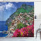 ABAKUHAUS Italien Duschvorhang, Positano Amalfi Neapel, Stoffliches Gewebe Badezimmerdekorationsset mit Haken, 175 x 200 cm, Grün Blau Rosa