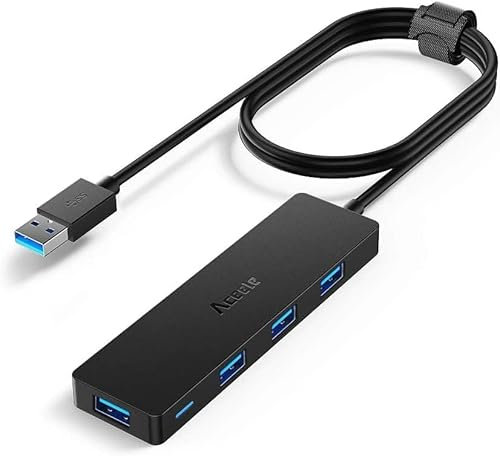 Aceele USB Hub 3.0 Splitter with 4ft Extension Long Cable Cord, 4-Port Extra Slim Multiport Expander for Desktop Computer PC, PS4, Laptop, Chromebook, Surface Pro 3, iMac, Flash Drive Data and More