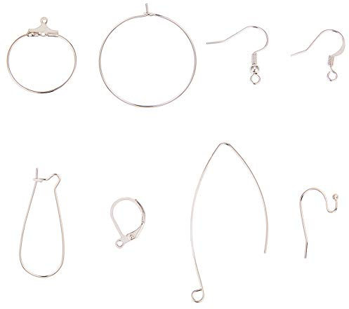 SUNNYCLUE 1 Caja 160 Piezas 8 Estilos de Pendientes los Fornituras Incluyen Ganchos para Pendientes Y Aros para Pendientes Y Aros de Palanca, Ganchos Y Aros para Pendientes Hipoalergénicos, Platino