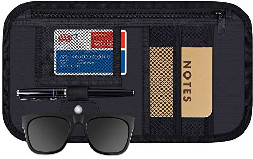Wisdompro Sonnenblende Organizer, Sun Visor Organizer kann Speichern Fahrzeugpapiere, Sonnenbrillen, Notizbücher, Stifte, Karten usw. (Schwarz)