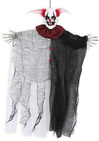 KarnevalsTeufel.de Horror-Clown Hängedeko Halloween Dekoration gruselig Monster Deko zum Aufhängen (Rot Gewand schwarz-weiß)