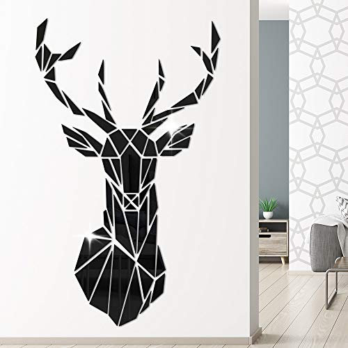 3D Spiegel Hirsch Wandtattoos Wandbilder Dreidimensionale Wandaufkleber Aufkleber DIY Deko Wandtattoo Wohnzimmer Schlafzimmer Tv Sofa Hintergrund Wandkunst Wandsticker (Black,L:86 * 140cm)
