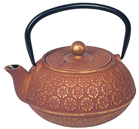 Vidal Regalos Tetera con Filtro Infusor 1L Hierro Fundido Naranja Oriental Japonesa Etnica 18 cm