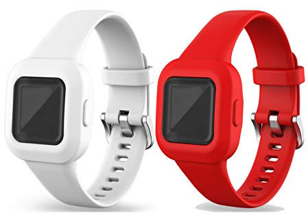 RuenTech 2er Pack Band Kompatibel mit Garmin Vivofit JR.3 Kids Armband Silicone Ersatzarmband Ersatzband Armbänder Bands Gurt Zubehör (rot+weiß)