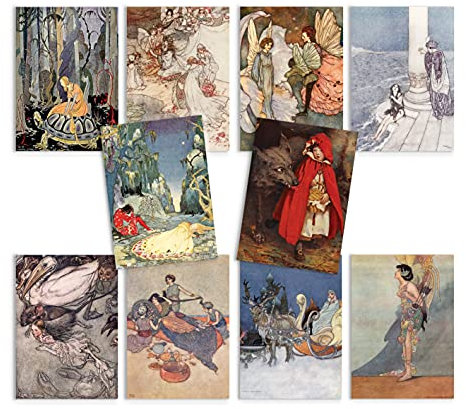 Cartoline Art Vintage Set di 10 Cartoline Pack Golden Age of Book Illustrazioni