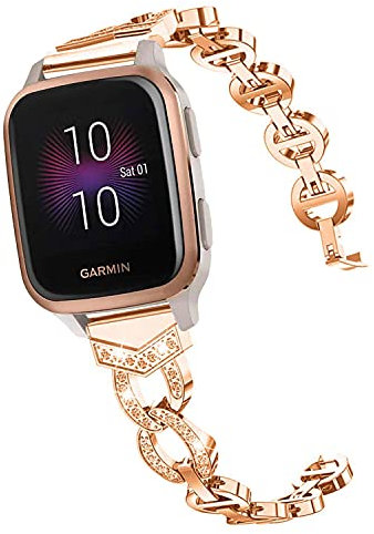 ahayo Alloy Watch Strap for Garmin Venu 2 Plus/Venu Sq/Vivoactive 3, Bling Men Women Crystal Rhinestone With Alloy Metal Adjustable Replacement Wristband Strap For Vivomove Sport (Rose Gold)