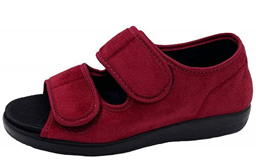 OrtoMed Klettsandale Verbandschuhe Klettschuhe lose Einlage Hausschuhe, Rot-Mesh, EU 40
