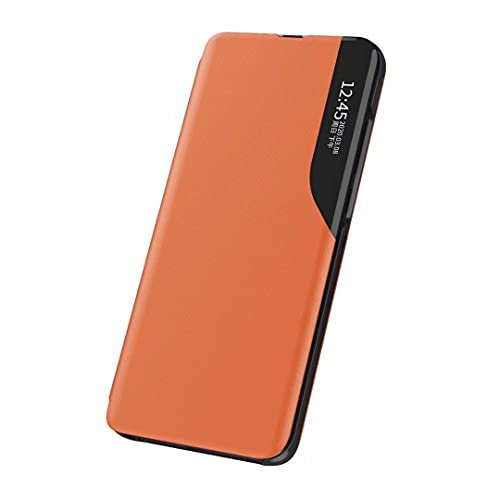 Coque Funda para Samsung Galaxy A22 5G/4G, Pantalla Lateral Inteligente pequeña Ventana móvil Carcasa Protectora a Prueba de Golpes TPU Ultra Delgada Carcasa para Samsung Galaxy A22 5G/4G Naranja