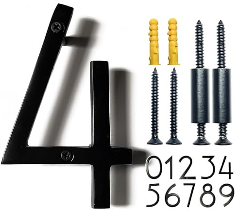 NACH Floating Mount House Address Shadow Number For Outside or Inside, Mailbox Number For Outside, Front Door, Garage Door, Maximum Rust Protection, Black Aluminum, 8 inch, Number 4, HH-SDW8-BLK-4