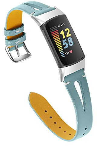 AISPORTS Kompatibel mit Fitbit Charge 5 Strap Leather für Damen Herren,Weiches Schlankes Hohles Atmungsaktives Leder Sport Armband Metallschnalle Armband Ersatzband für Fitbit Charge5 Activity Tracker