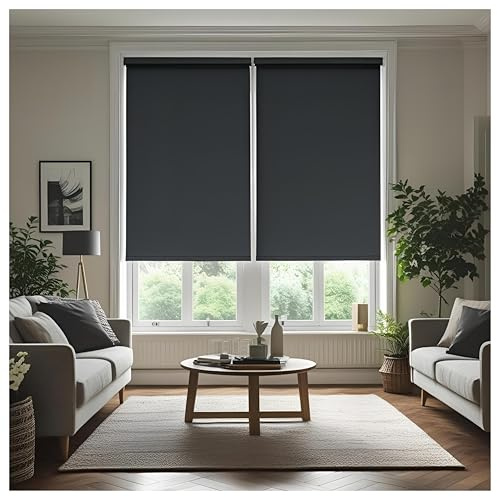 Thermal Insulated Blackout Fabric Roller Blinds, Easy Fit Room Darkening Shades Fittings Included Dark Grey (Width 240cm x Length 210cm, Thermal Blackout, Dark Grey)