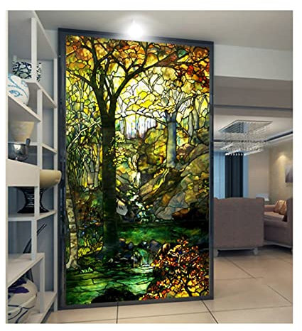 Siunwdiy Fensterfolie,fensterfolie sichtschutz, Sichtschuzfolie Dekorfolie Privatsphäre Milchglasfolie Statisch Haftend Bunte Kirche Fensteraufkleber,I,60x90cm(24x36)