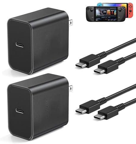 Paquete de 2 cargadores USB-C para Nintendo Switch, para Steam Deck Switch OLED PS5 Xbox Controller, adaptador de CA USB-C fuente de alimentación para interruptor con cable de carga de 5 pies, carga