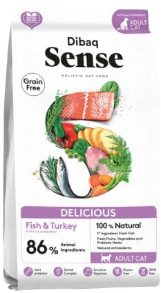 Dibaq Sense Cat Delicius: pienso de salmón y Pavo 100% Natural y sin Cereales para Gatos Adultos, 1,5 kg