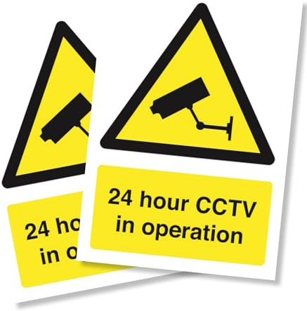 Punkcards - 2 x CCTV in Operation - Safety Sign - Security Camera Warning Triangle - Closed Circuit TV - Warning Safety - A4 210mm x 297mm 3mm Correx - Outdoor or Indoor Use - Manufactured in UK