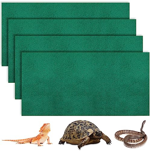 Haull 4 Pcs 24 x 47 Reptile Carpet Pet Terrarium Floor Liners Bedding Substrate Liner Supplies Reptile Cage Mat Tank Accessories for Lizard Bearded Dragon Tortoise Snake Leopard (Green)