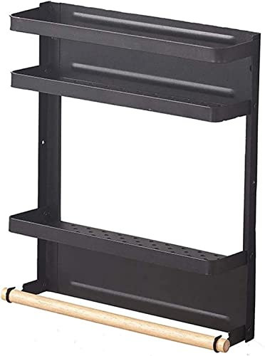 CRIPT Magnet Kitchen Cutlery Racks Spice Rack Organizer, Fridge Microwave Oven Wall Mount Shelf/Black/29 * 8 * 32Cm
