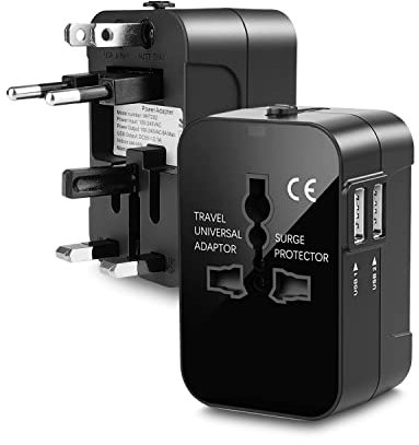 Adaptateur Prise Universelle, Adaptateur Voyage avec 2 Ports USB, Adaptateur Universel de Voyage pour Plus de 150 Pays, Prise Universelle Voyage, Prise Internationale de Voyage, pour USA UK EU AU