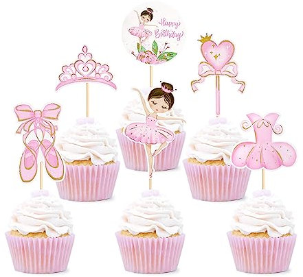 Blumomon Pink Ballerina Birthday Cupcake Toppers Ballet Cake Decoration Cute Dancer Baby Girls Birthday Party Supplies