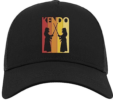 Retro Poster Styled Kendo Martial Arts Graphic Halbmaschige Trucker-Cap-Baseballmütze aus Baumwolle Schwarz