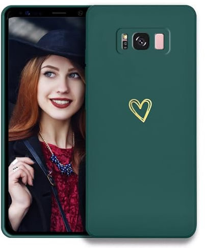 POUHYE Handyhülle für Samsung Galaxy S8 Hülle, Soft Silikon Case mit Herz, Kameraschutz und Bildschirmschutz, Ultra Dünn Stoßfest Anti-Rutsch Schutzhülle für Samsung Galaxy S8 Dunkelgrün