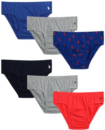 U.S. Polo Assn. Herren Unterwäsche – Low Rise Slip mit Konturbeutel (6er-Pack), Print/Heather Grey/Maritime Blue/Cayenne, Medium