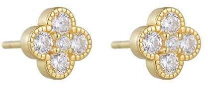 Pendientes De Tuerca De Trébol De Cuatro Hojas, Pendientes De Plata De Ley 925 Y Oro, Joyería Delicada De Circonia Cúbica, Moda Para Mujer