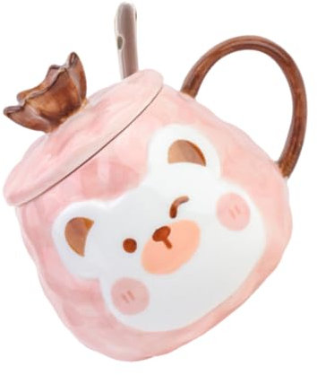 Cabilock taza café cerámico pequeño vaso para niños vaso con tapa Vasos lindo copa de oso cerámica rosa