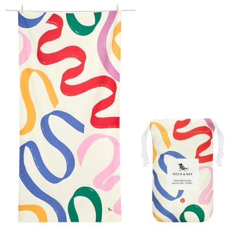 Dock & Bay Strandhandtuch - Schnell trocknende Mikrofaser, ohne Sand - Kompakt, Leicht - 100% recycelt - Inklusive Beutel - Kids - Doodle Mood, Medium (130x70cm, 51x28)