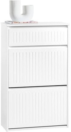 SoBuy Schuhkipper mit 2 Klappen Schuhablage Schuhschrank schmal Schuhregal mit 4 Ablageflächen Schuhkommode Weiß BHT ca. 61x100x26cm FSR165-W