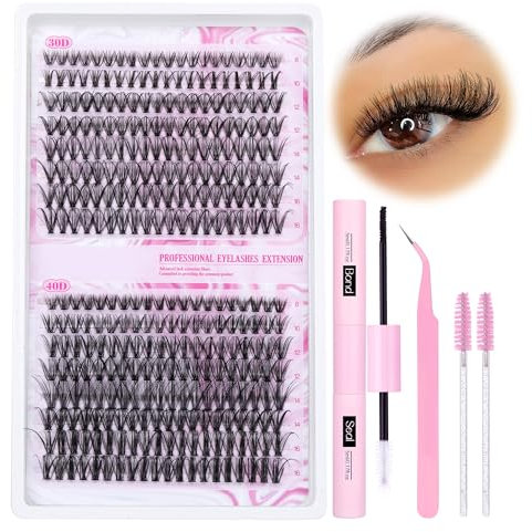 Wimpernverlängerung Kit 320pcs Wimpernbüschel Kit D Curl Individuelle Wimpern Wimpern Extensions Natürliche Cluster Wimpern Kit mit Lash Bond und Seal Lash Tweezers und Lash Brush