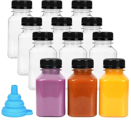 Winter Shore Set Botella Plastico Reutilizable de 180 ml (Juego de 12) - Botes Transparentes con Tapas Herméticas y Embudo - Botella de Agua, Bebidas, Zumos, Granizados, para Mini Frigorífico