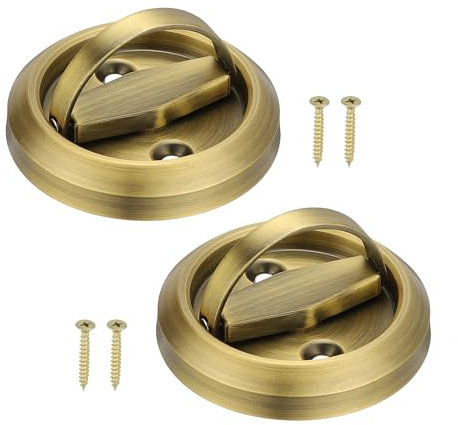 PATIKIL Recessed Door Handles, 2 Pcs Round Flush Pulls Stainless Steel Furniture Locks Hidden Embedded Fireproof Door Furniture Pull Brass