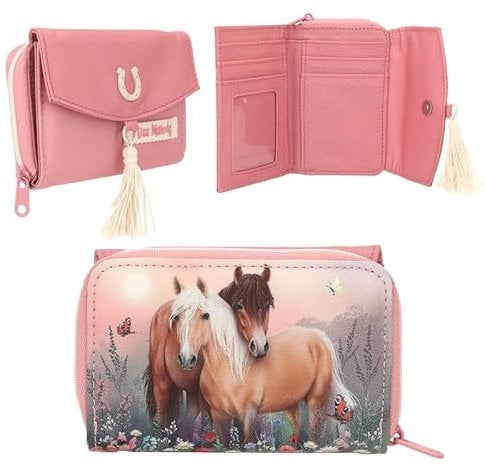 Depesche Miss Melody Florales Pferde-1 Stück Portemonnaie aus Polyester, gebrochenes Rosa mit Hufeisen-Applikation