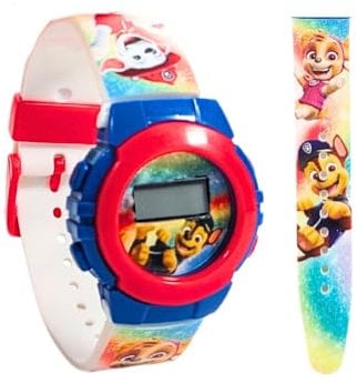 My sweety pop Digitale Armbanduhr für Kinder – Schule – Kindergarten – Kindergarten – Urlaub – Geschenkidee – verstellbares Armband, Paw Patrol – Weiß/Rot/Blau