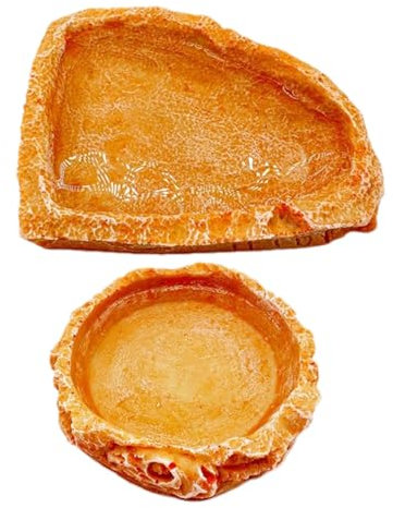 Lot de 2 gamelles à eau pour reptiles - En résine - Pour gecko léopard, tortue, neige